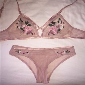 Pink Embroidered Bra+Panty Set